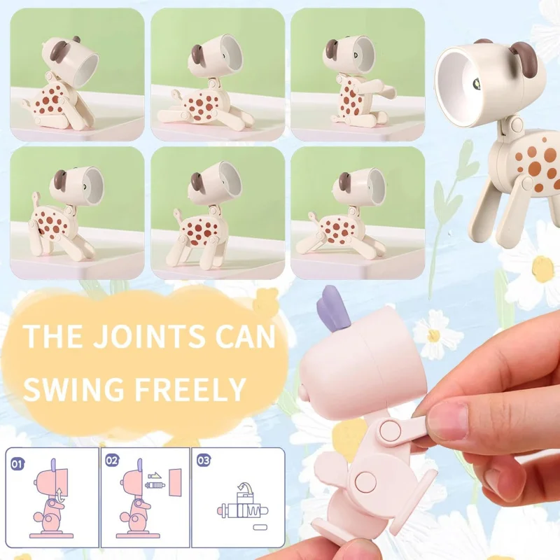 Cartoon Mini Night Light, 4 Pieces Cute LED Lamps, Mini Animal Lamps, Foldable Small Table Lamp with Battery, Portable