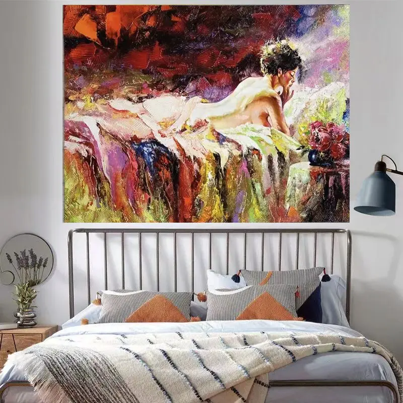 VIKAMA Impressionist Figure Art Wall Tapestry, Colorful Oil Painting-Printed Wall Hanging, Home Decor for Room Walls