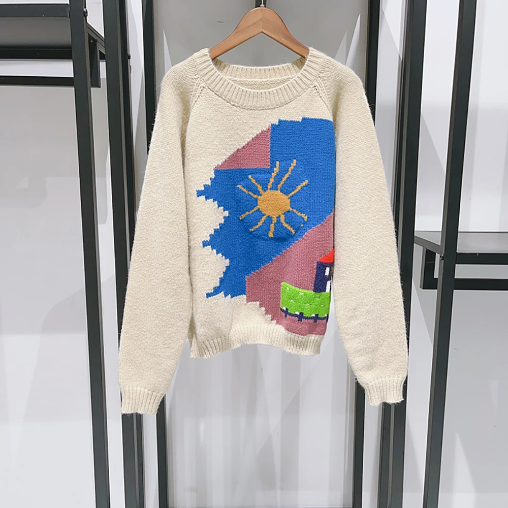 

Женский шерстяной свитер Y2K, минималистичный, приятный для пригородных поездок, универсальный вязаный топ с круглым вырезом и длинными рукавами, пуловер, новинка осени 202, новинка