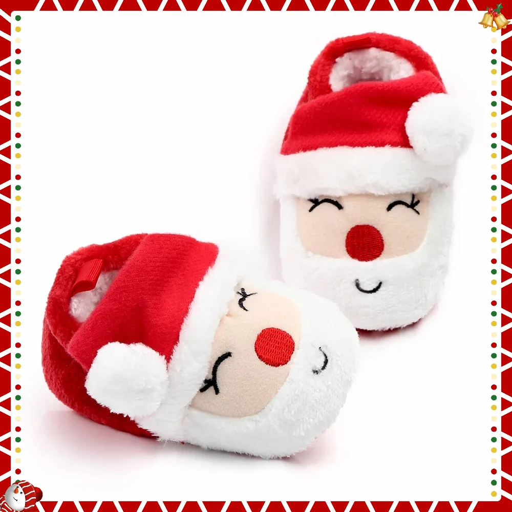 أحذية أطفال لشتاء عيد الميلاد أحذية الرضع لطيف سانتا للبنين والبنات 11 سنتيمتر/12 سنتيمتر/13 سنتيمتر 0-12 شهرا بطانة دافئة داخل لينة