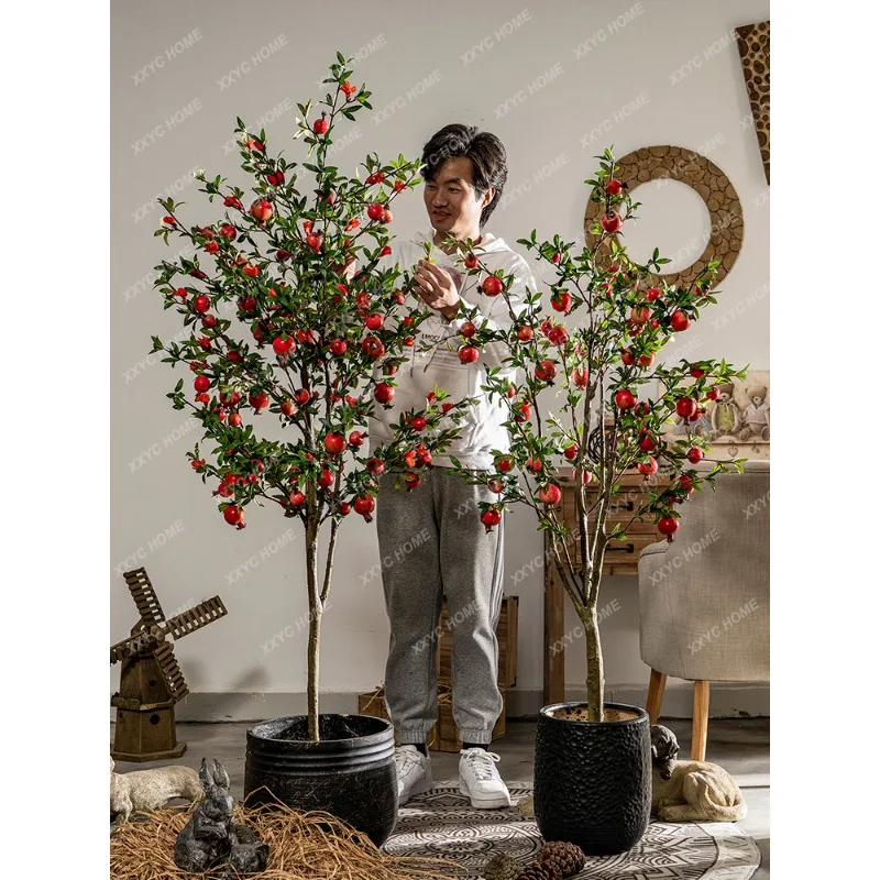 Artificial Pomegranate Fruit Tree Bionic Fake Flower and Greenery Plant Pot Floor Fake Trees Landscaping Decoration Decoration