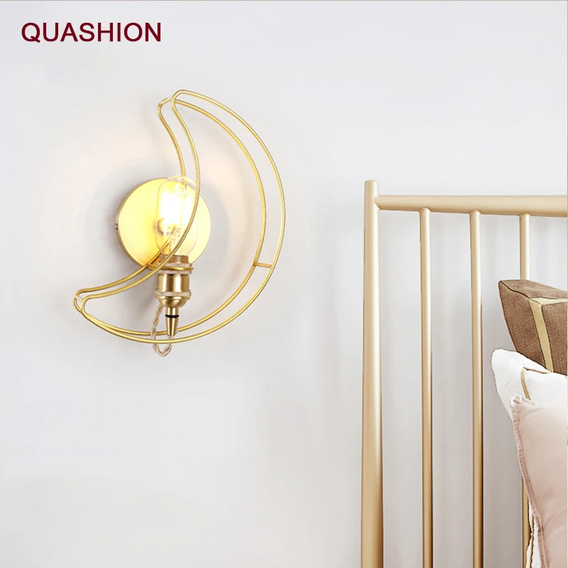 Nordic Golden Color LED Wall Lamp Creative Decoration Living Room Aisle Bedroom Bedside Lamp Cartoon Moon Tooth Simple Wall Lamp