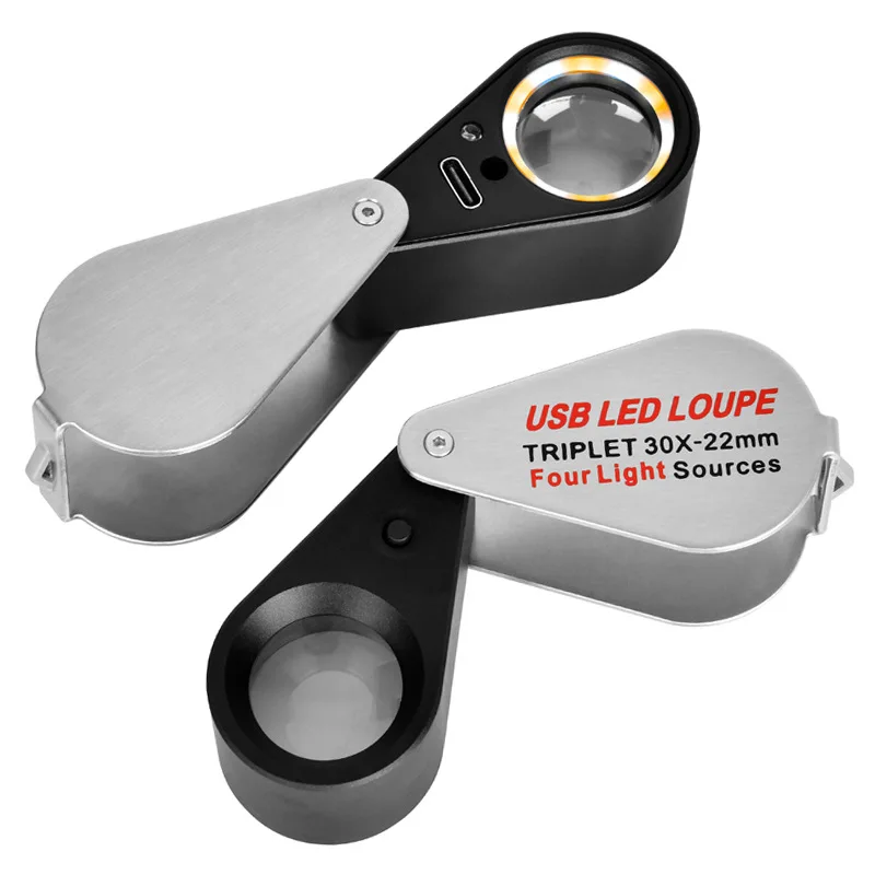 

Rechargeable Magnifier 30X 13Led Lamp Appraisal Magnifier Jade Jewelry Optical Glass Antique Diamond Collection Appreciation