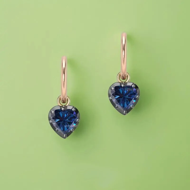 LETMEXC Heart Shaped Lab Grown Sapphire Ruby Emerald Moissanite Blackened Gold Gypset Hoop Earrings