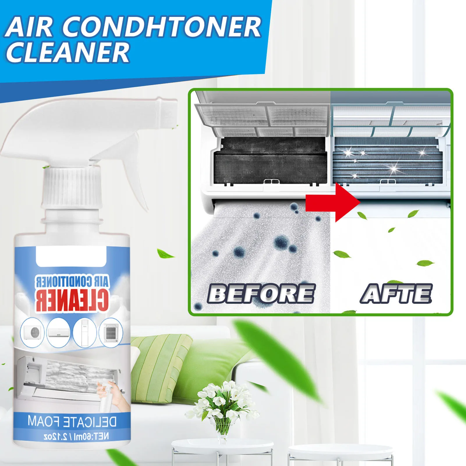 60ml Home Air Conditioner Cleaner Multipurpose No Washing Foaming Cleaning Agent Powerful Cleaning for Car Fan Blades