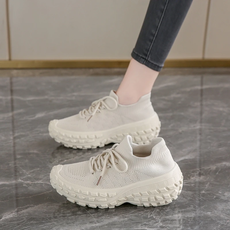 

Breathable Knit Platform Sneakers For Women Lightweight Comfortable Walking Shoes Non Slip Sole Fashion Athletic Footwear