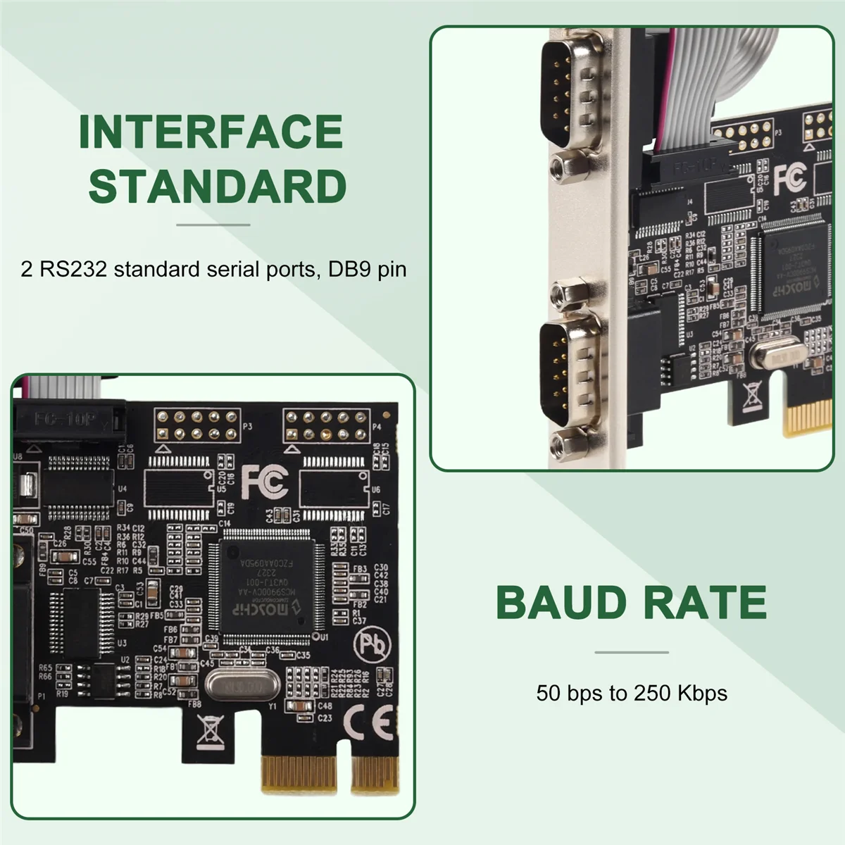 Pcie a puertos serie Interfaz RS232 Adaptador de tarjeta PCI-E PCI Express Tarjeta de expansión de computadora de control industrial