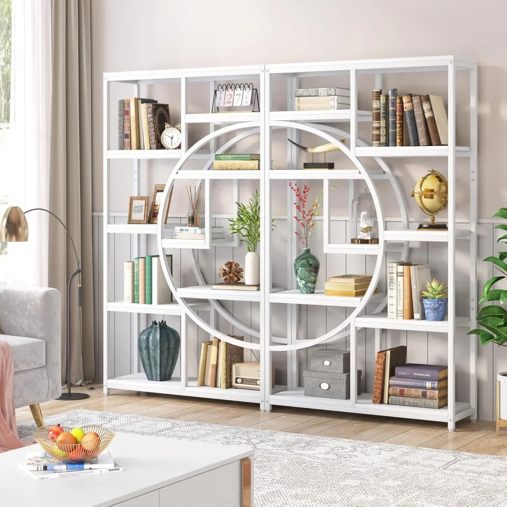 

Bookshelf Industrial 5 Tier Etagere Bookcase, Freestanding Tall Bookshelves Display Shelf Storage Organizer with 9-Op