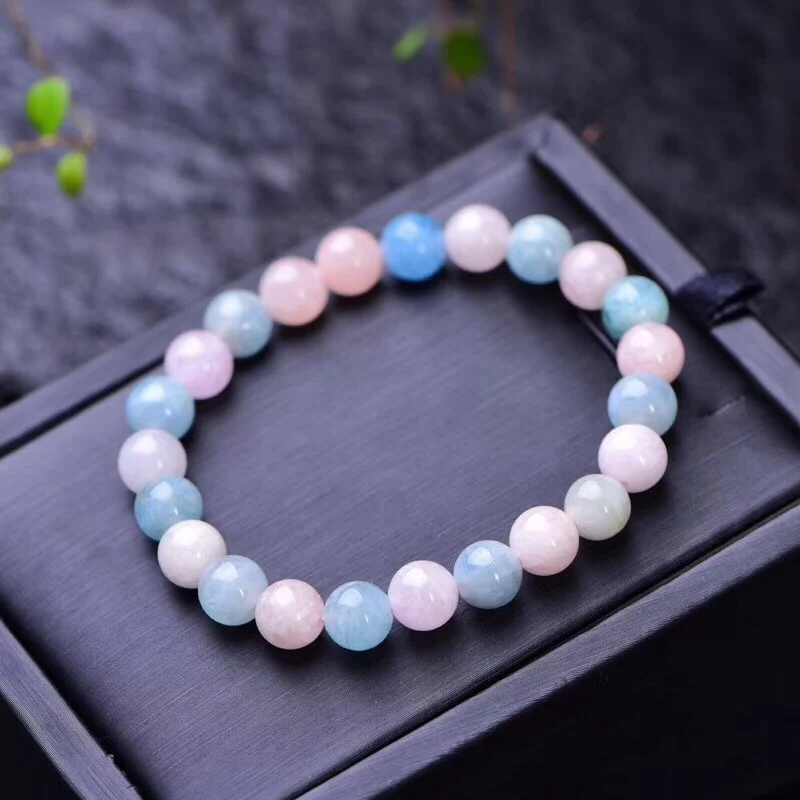 Natural Round Beads Morganite Bracelet 8mm Simple Single Circle Colorful Gemstone Bracelet  For Women