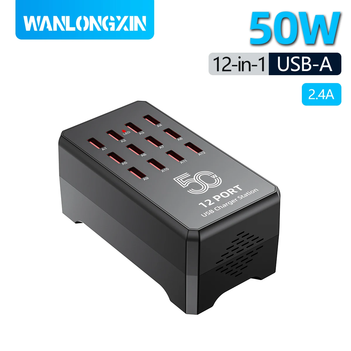 Ładowarka GaN 50W, 12-portowa stacja szybkiego ładowania USB C PD3.1 do iPhone 17 16 15 14 13 Pro Max Samsung MacBook Xiaomi