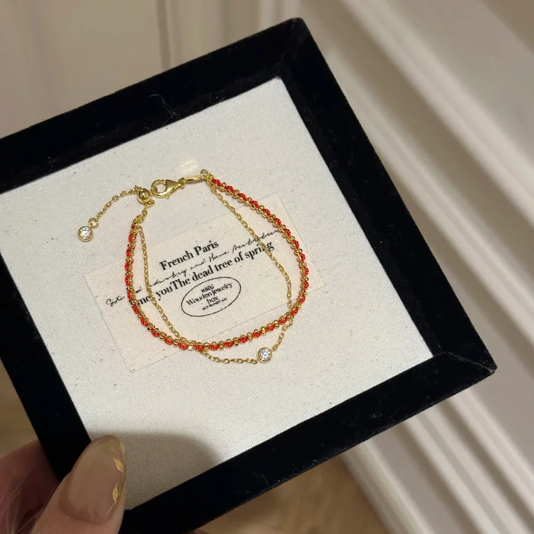 Foyimagination-Bracelets en ULrouge tressée pour femme, document doré porte-bonheur, accessoires exquis à portée de main, mode rétro, nouveau, 2025