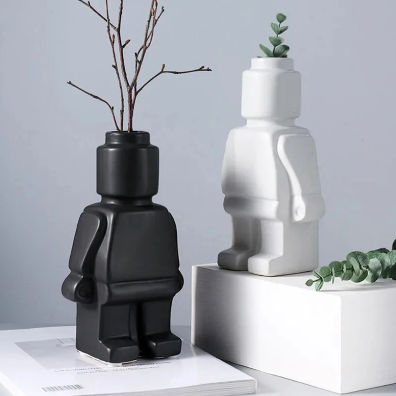 Nordic Resin Robot Vase Modern Desktop Flower Pot Creative Upright Planter For Home Decor Unique Robot Sculpture Room Accessorie 2