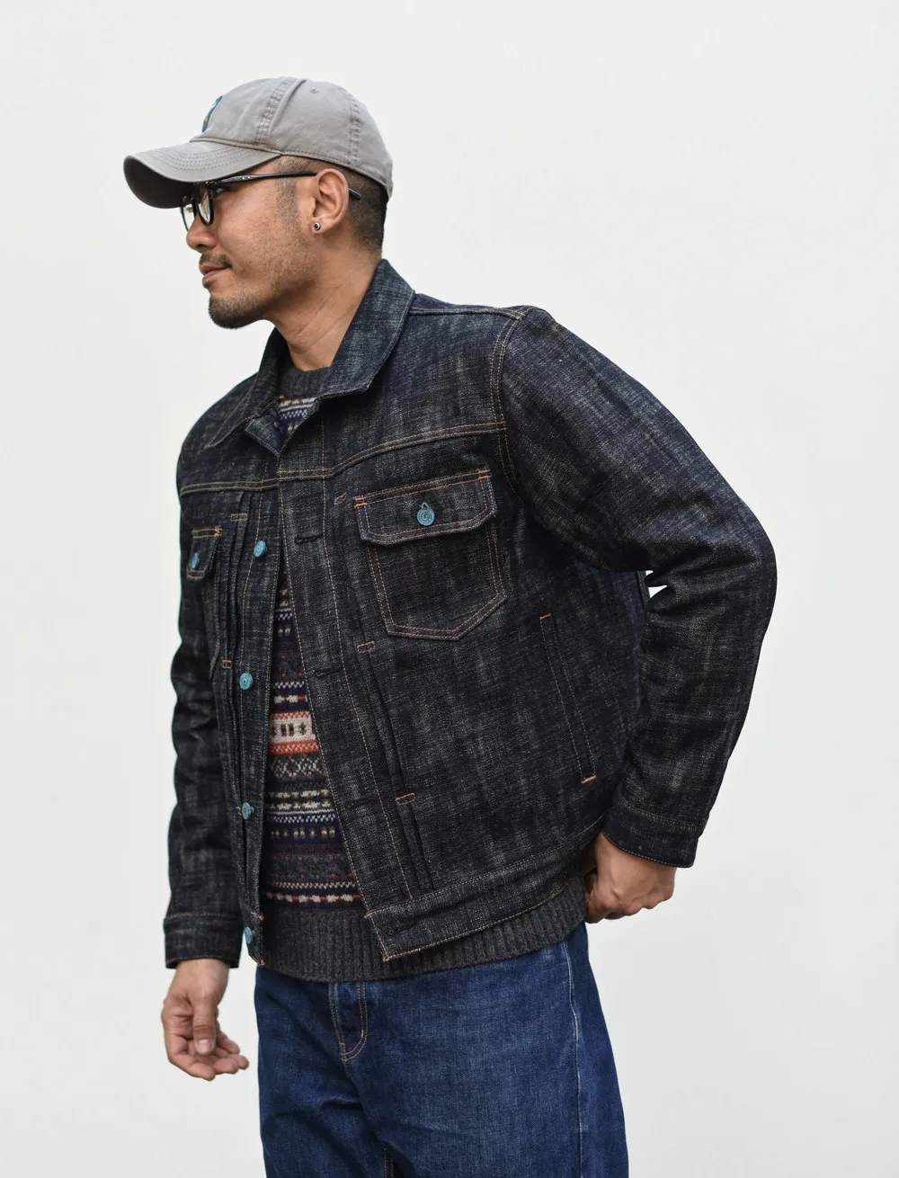 Sauce Zhan Men's Denim Jacket 20oz Heavyweight Selvedge Denim Slub Yarn Double-Dyed Year of The Snake Edition Loose Fit