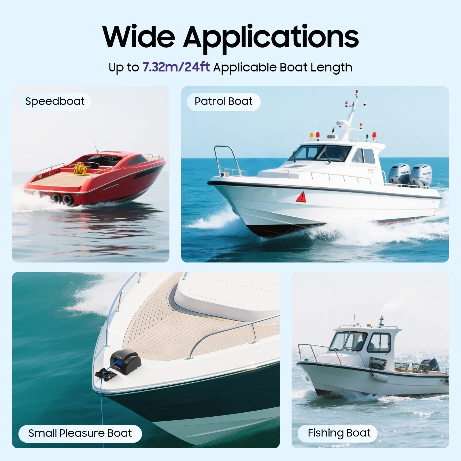 45LBS Electric Boat Winch with Remote Control, Power-Saving 12-Volt DC Motor 100ft. Braided Anchor Rope for 24ft Long Boat