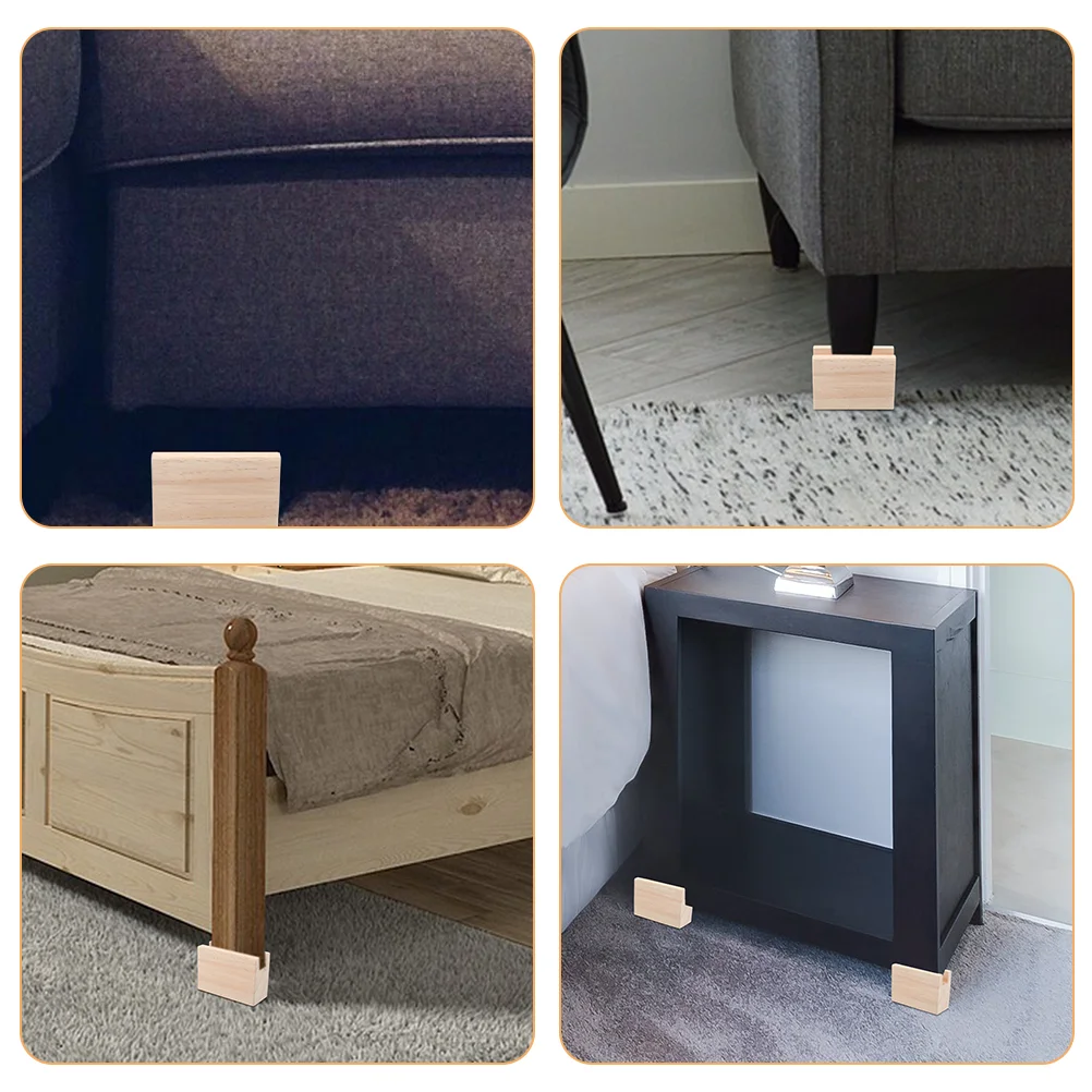 2pcs Bed Heightener Wood Risers Furniture Lifters Desk Leg Supports Table Elevators Chair Blocks Sofa Riser Pads Bed Lift image 4