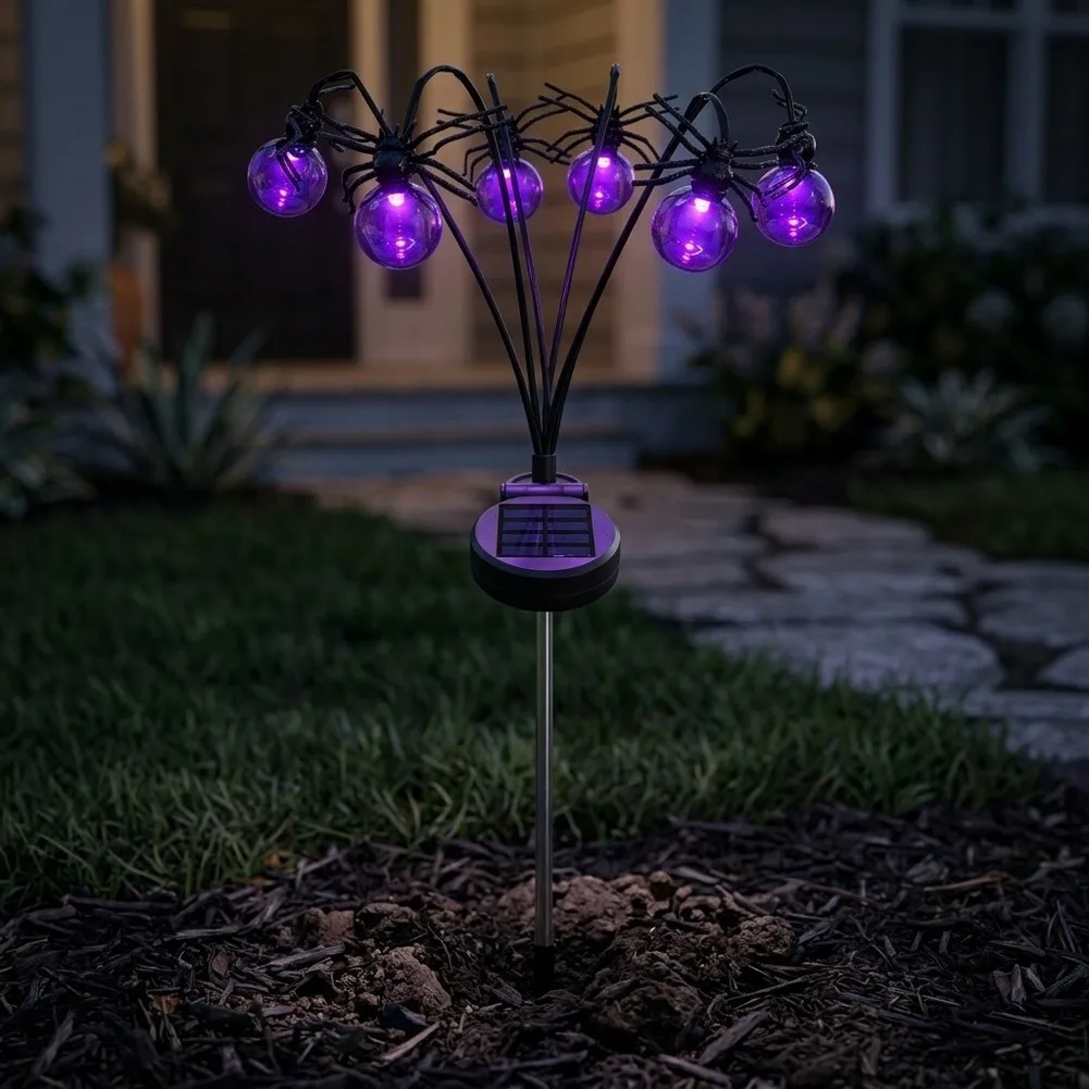 1pc Halloween Lamp 6 Head Purple Glow Stake Light For Outdoor Yard Garden Decoration Material Ground Insert