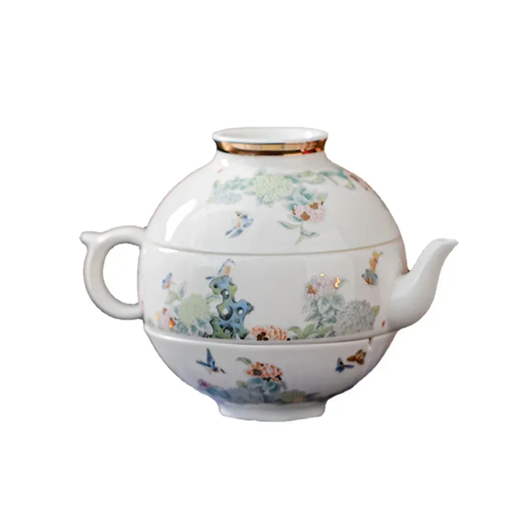 Hydrangea Suet Jade White Porcelain Tea Set Outdoor Portable Travel Tea Service 1 Teapot 2 Cups Ceramics Kung Fu Tea Set