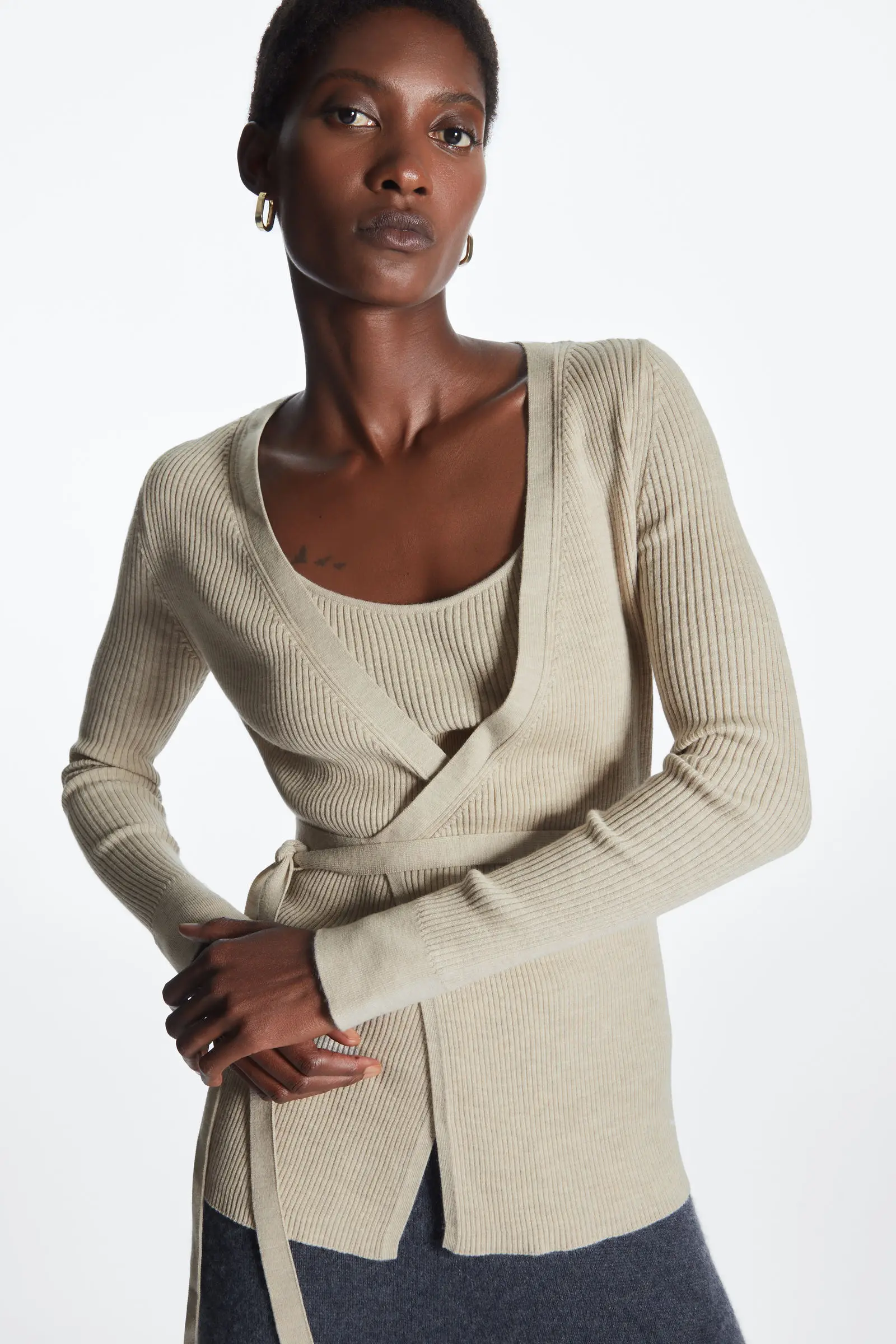 Ethereal 2024 new style of Women\'s casual wool blend tie wrap cardigan