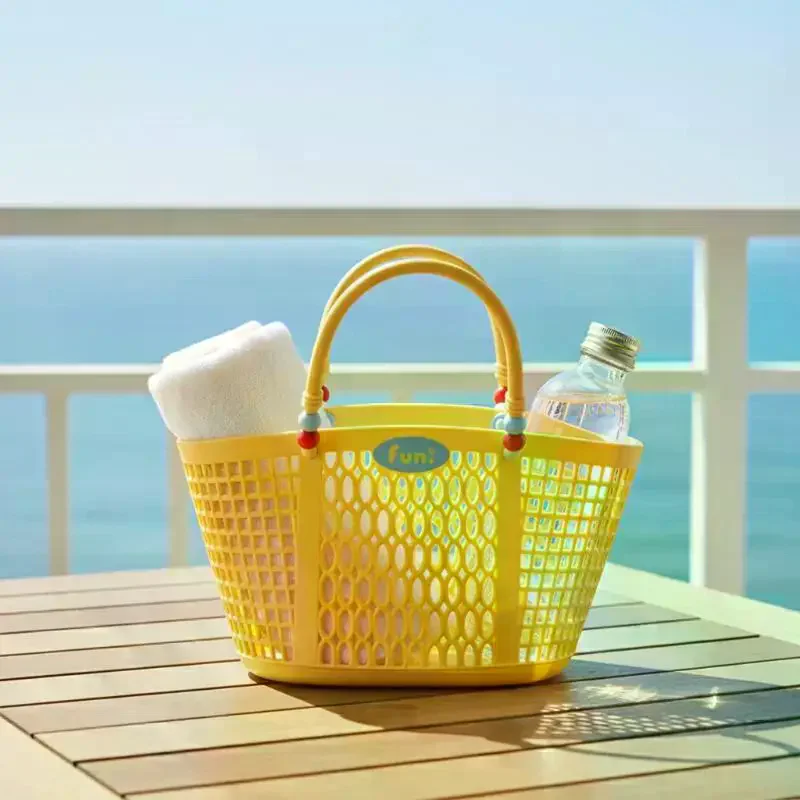 Portable Plastic Storage Organizer Basket With Handle Waterproof for Bathroom Bathing Swimming Pool Outdoor Use