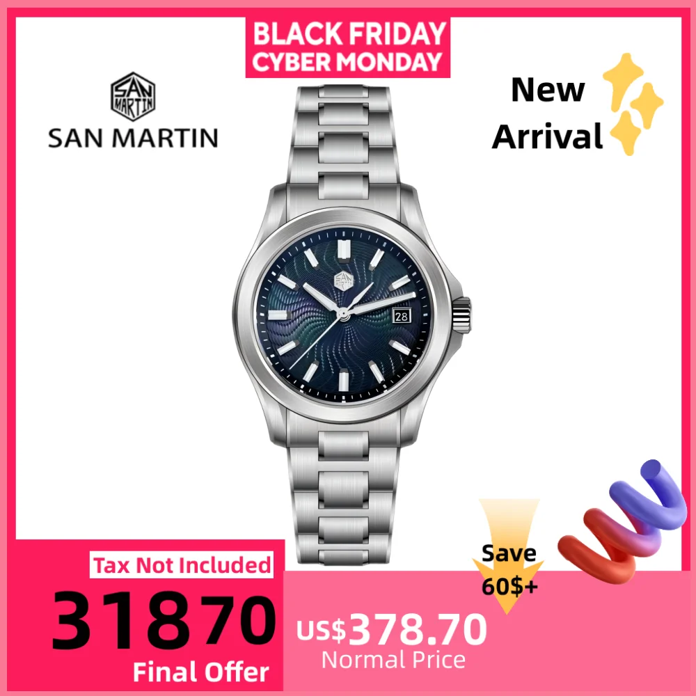 

San Martin 39mm Miyota 9015 Turbine Guilloche MOP Dial Men Luxury Watch Automatic 3H Date Quick Adjust BGW-X1 Luminous SN0150-1