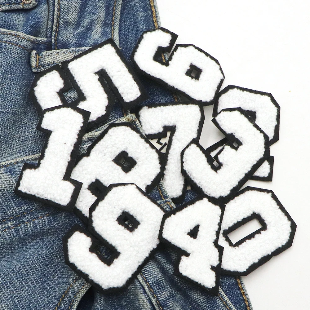 1PC4.8Cm  White 0-9 Number Letter Patches For Clothing Hat Jacket Shose Sew Embroidery Applique Patches On Clothes Decorate DIY