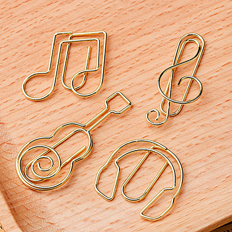 10Pcs Creative Guitar Music Note Metal Paper Clips Earphone Shape Bookmarks Students Stationery Office School Binding Supplies