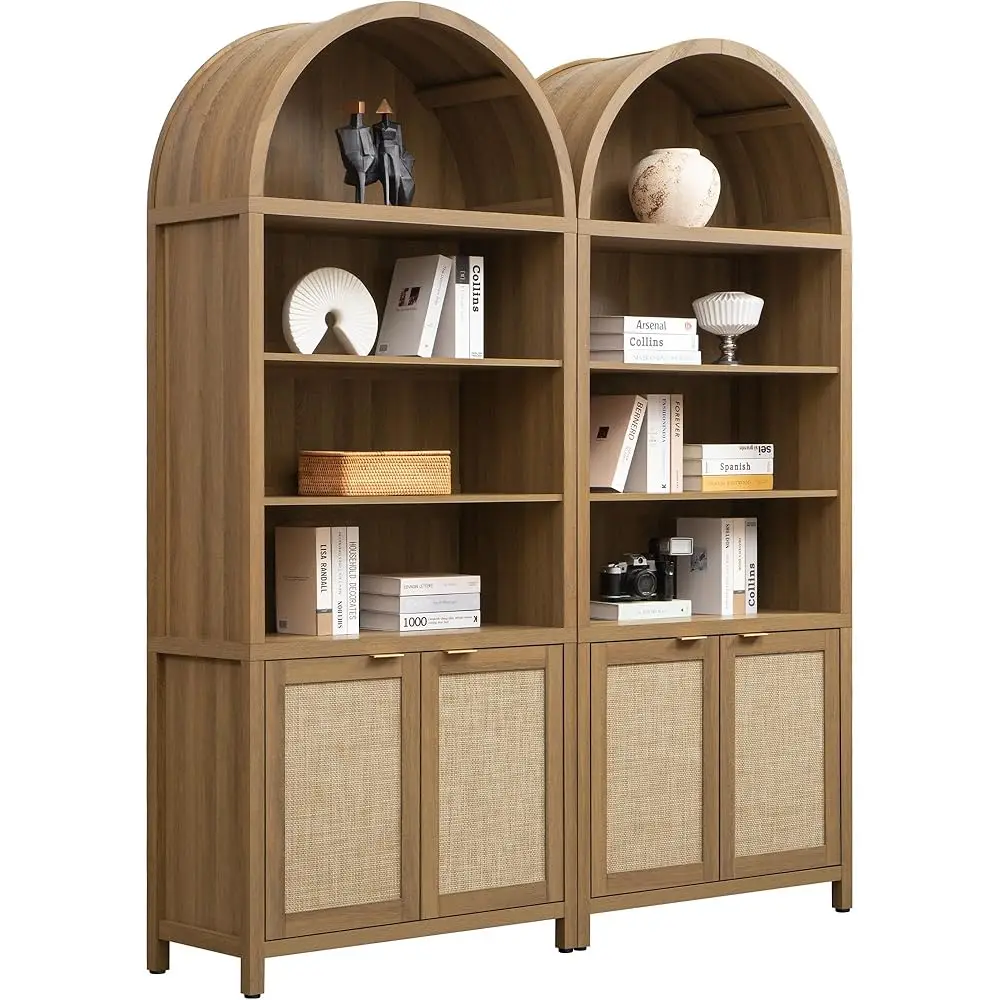 

Book Shelf Arched Cabinet Bookshelf Arch 84.2"" Tall Bookcase 5 Tier Large Bookshelves With Doors Storage Rattan Boho Wide Book