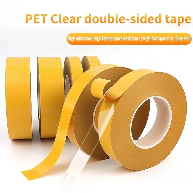 Hitzebeständiges PET-Doppelseitiges Klebeband, 0,05 mm dick, transparent, spurlos, superklebend, stark, hohe Temperaturbeständigkeit