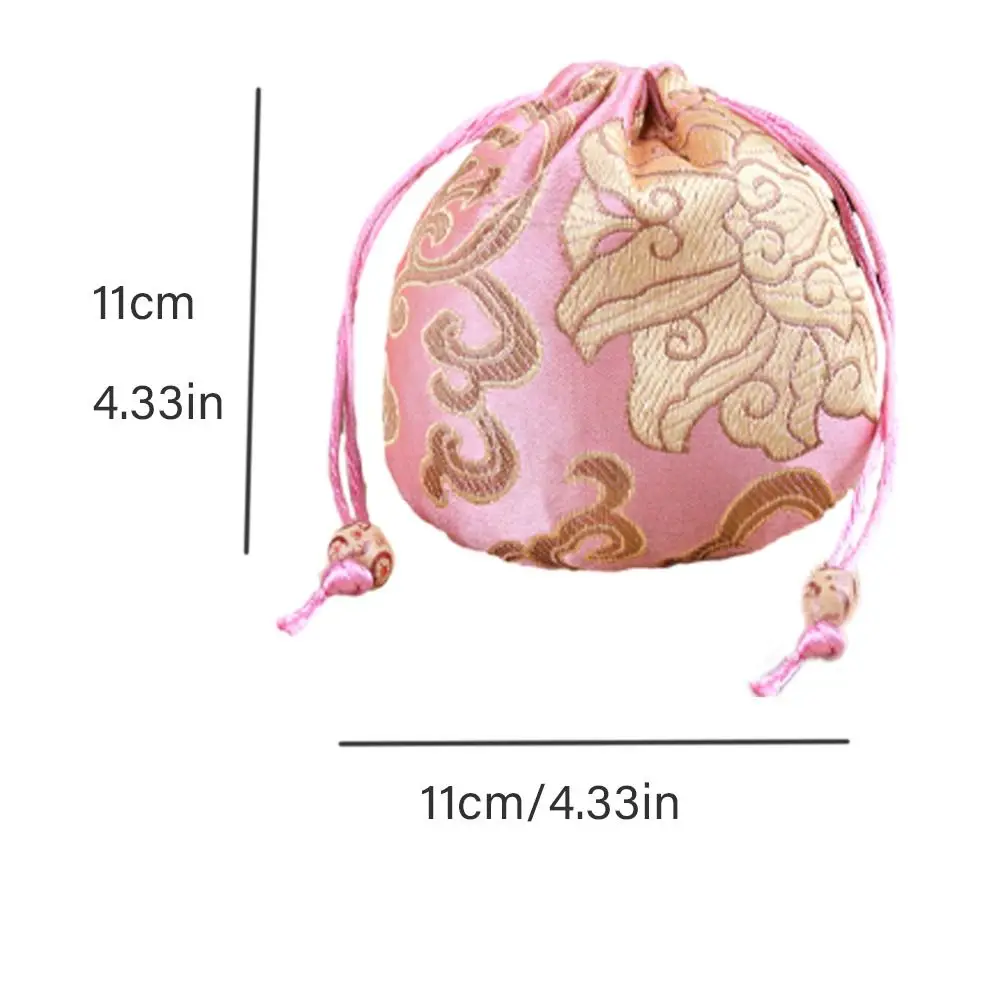 Chinese Style Embroidery Flower Drawstring Bag Beaded Floral Festive Sugar Bag Large Capacity Jewelry Packing Bag