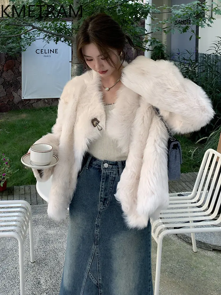 KMETRAM 100% Xiaohu Sheepskin with Wool Attached Coats Korean Style Fur Jacket Fashion Winter Fur Coat Woman Clothing 65cm 2026