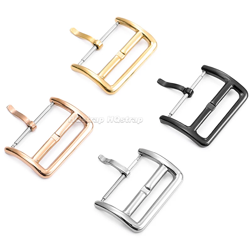 Stainless Steel Watch Buckle 12mm 14mm 16mm 17mm 18mm 20mm 22mm Metal Solid Square Clasp Polished Silver Rose Gold Black Button