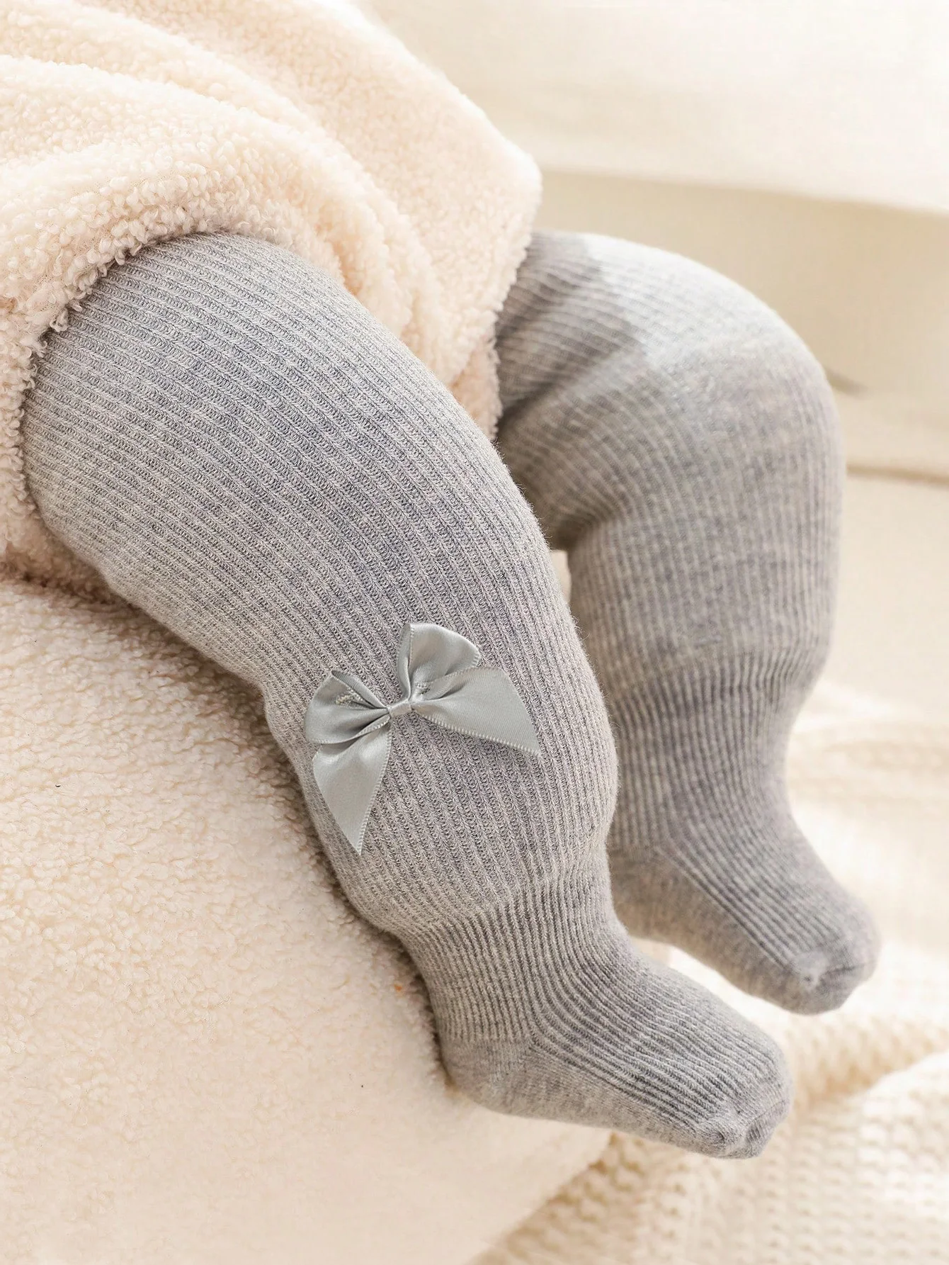 1 Pair of Children's Leggings with Silk Satin Bowknots, Thick Casual Winter Warm Tight Pantyhose for 6-72 Months Baby Girls