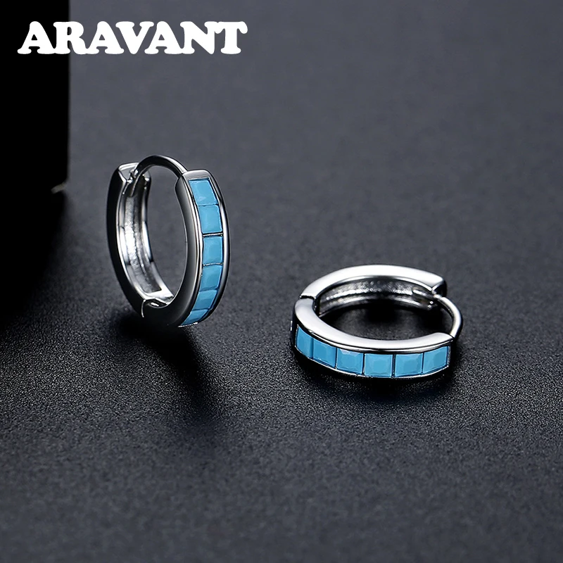 

Aravant 925 Silver Blue Turquoise Hoop Earring For Women Fashion Jewelry