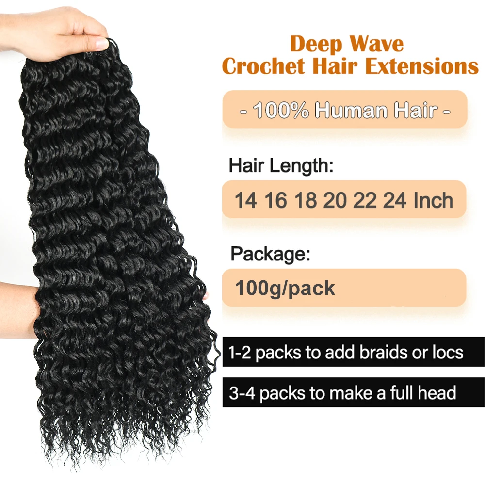 Deep Wave Feather Crochet Human Hair Extensions 100g Pre-Separated Miracle Knots Crochet Hair With Knotless String For Braiding
