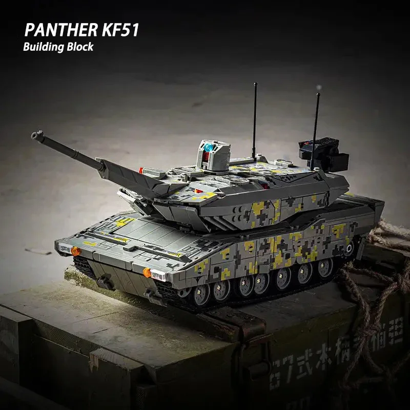 Military Panther KF51 Main Battle Tank Building Blocks Tank Model Bricks WW2 Army Soldier Weapons Toys For Kid Christmas Gift