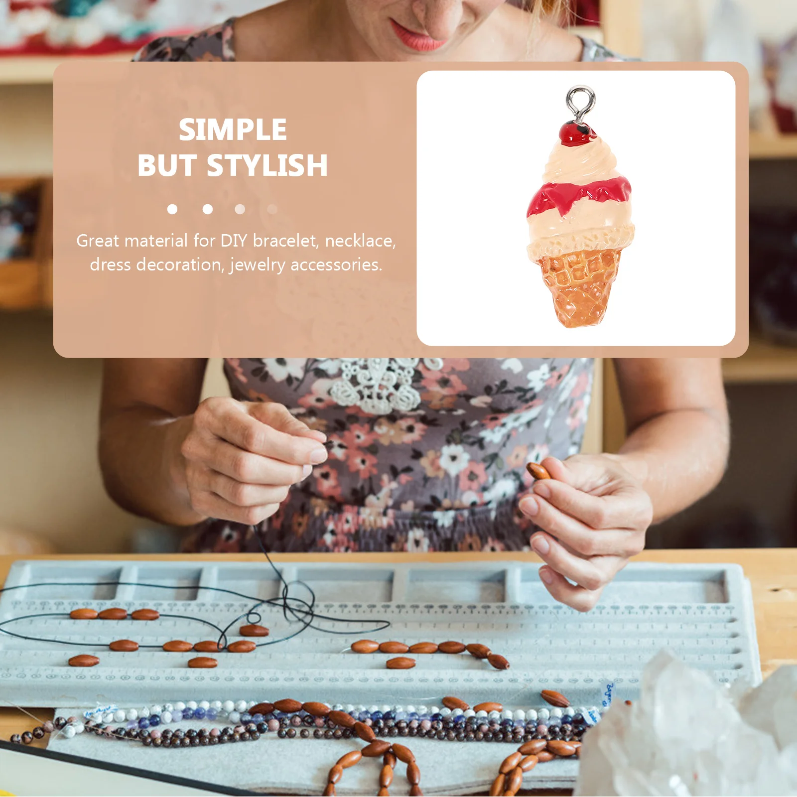 

10Pcs Resin Ice Cream Cone Charms Pendant DIY Jewelry Making Necklace Bracelet Keychain Pendants Decorations Drinks Charms