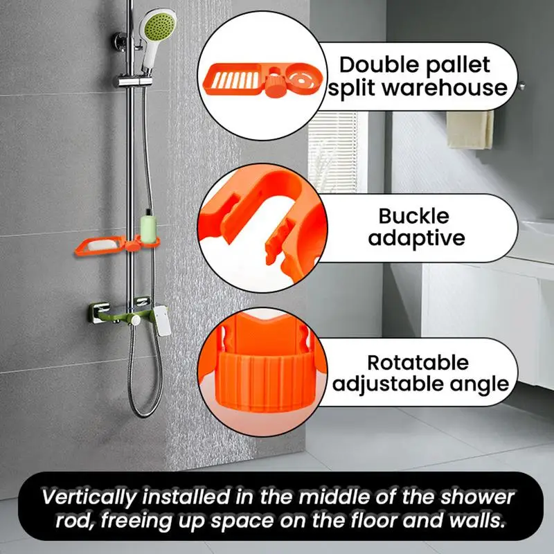 1 قطعة رف تخزين الدش المعلق، تصميم مقصورة صينية مزدوجة خالية من اللكمات لتخزين مستلزمات الحمام والشامبو وما إلى ذلك