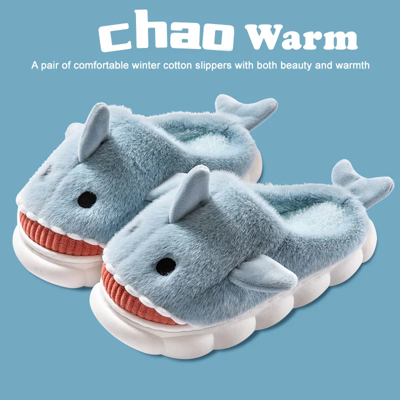 Children Cotton Slipper Autumn Waterproof Home Indoor Anti-slippery Boy Shoe Cute Cotton Slipper Zapato Niña Chanclas De Tiburón