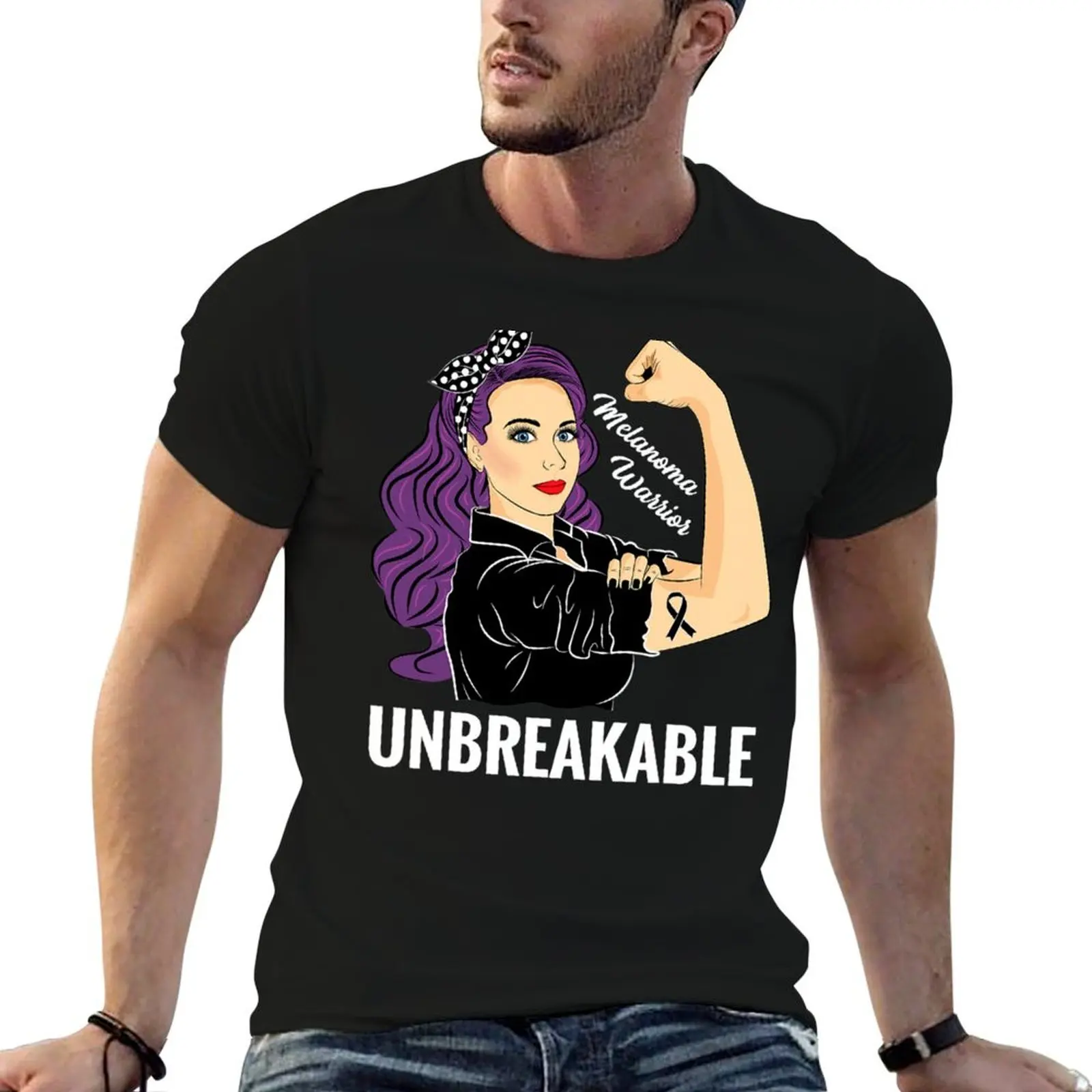 

Melanoma Awareness Warrior Unbreakable T-Shirt man t shirt cotton man t shirt heavy cotton t shirt man casual T-shirt