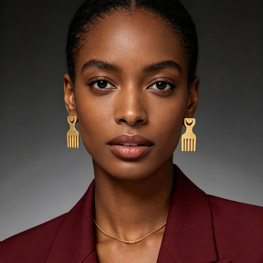 Nigerian ische vergoldete Ohrringe und Ring für Damen Persönlichkeit Design Ohrringe und Cocktail Ring Set afrikanische Verlobung feier – Detail 5