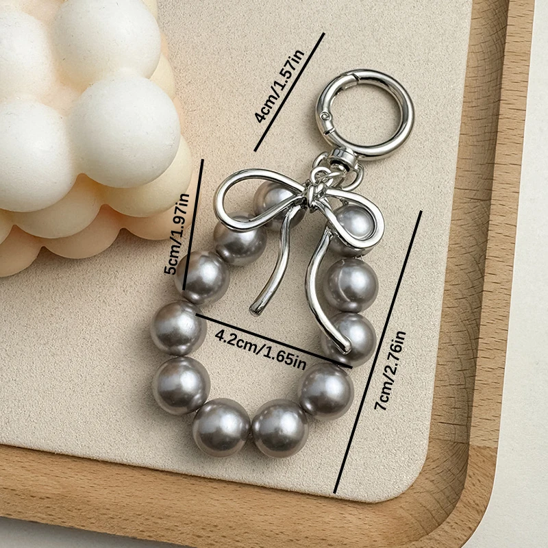 Ins Style Pearl Beads Key Chain Metal Bowknot Phone Pendant Bag Decor Car Key Ring Headphone Case Charm