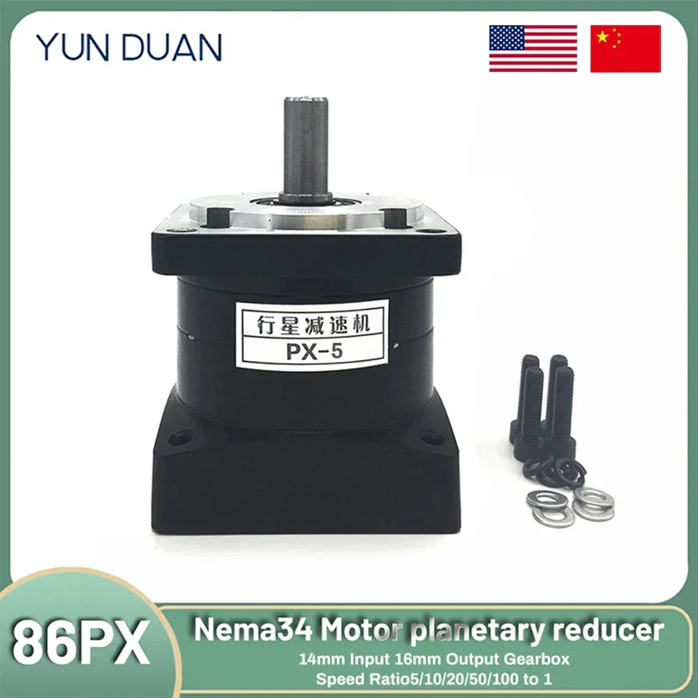 

YUN DUAN Nema34 Planetary Gearbox Motor Reducer Step-down Gearbox 14mm Input Ratio 5:1/10:1/50:1/100:1 for 86 Stepper Motor