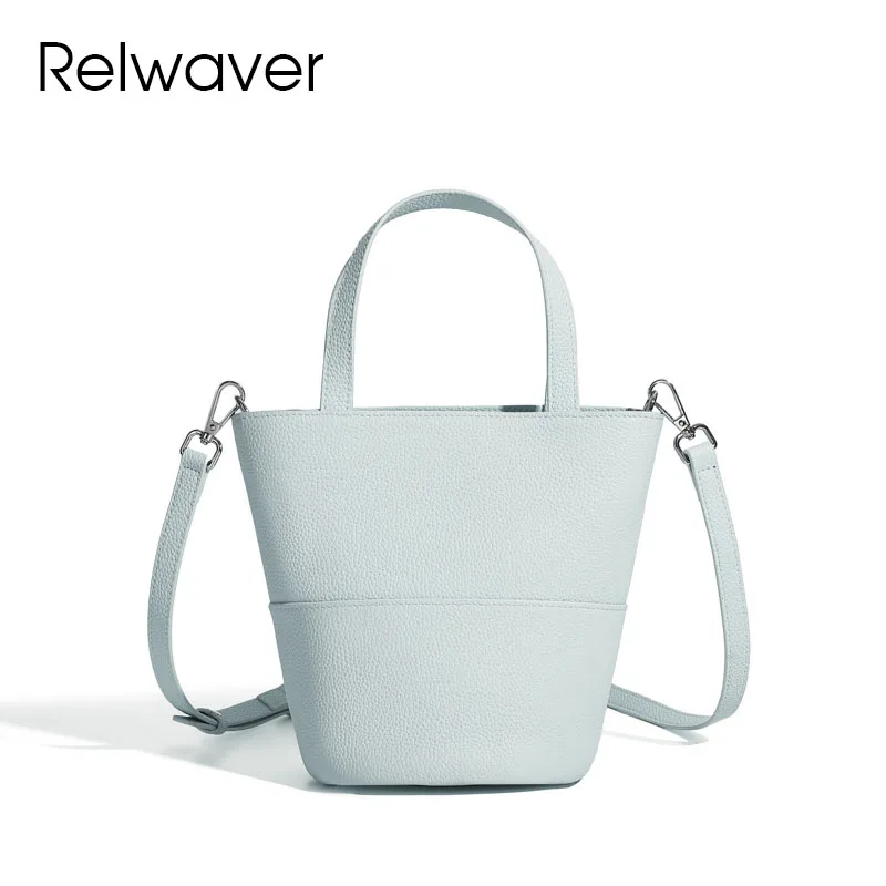 

Relwaver genuine leather small handbag blue lovely bucket bag 2025 autumn winter shoulder bag chic cross body bag