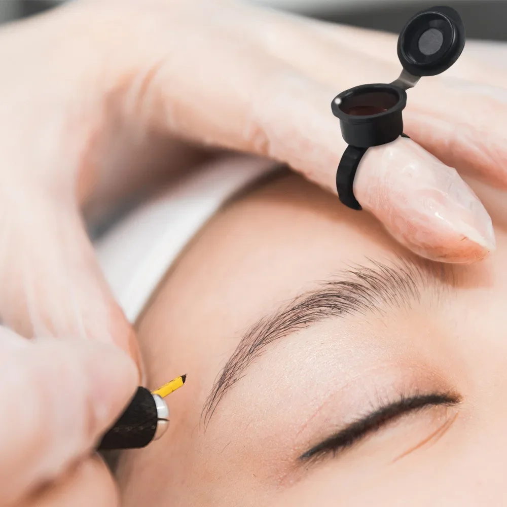 50 قطعة الصباغ الحبر الدائري الكؤوس رمش تمديد حامل الغراء الحاويات مع غطاء غطاء تجميل دائم Microblading #2