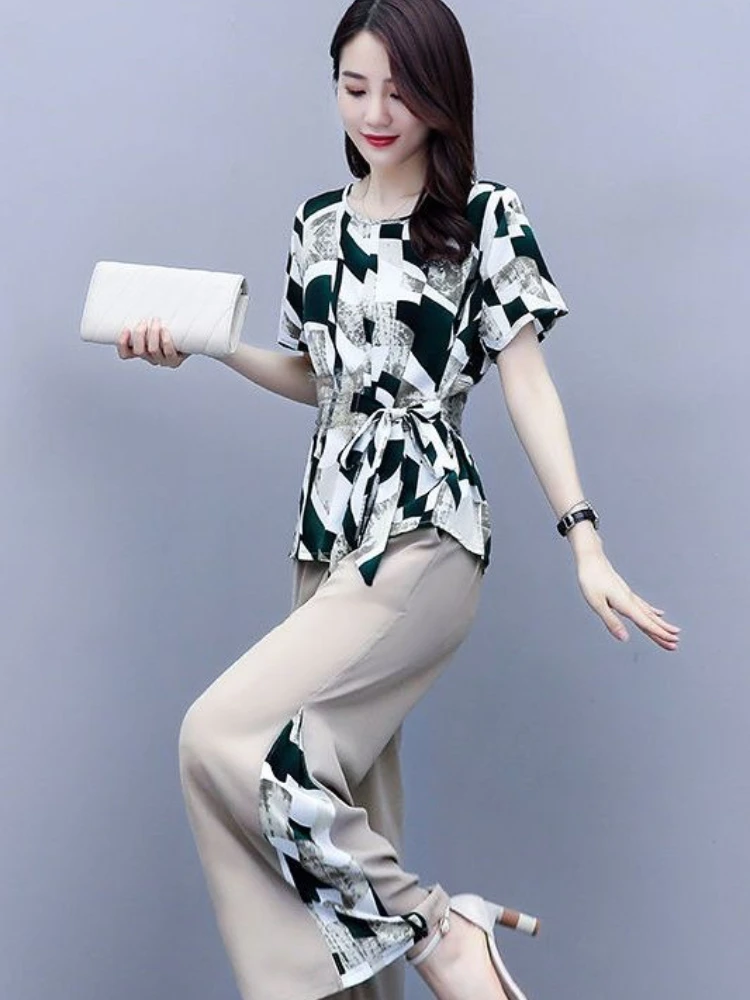 

Summer 2025 Women's Pants Two Piece Set Luxury Casual Elegant Chic Fashion Clothing Clothes Groups of Ladies Trouser Wide Leg