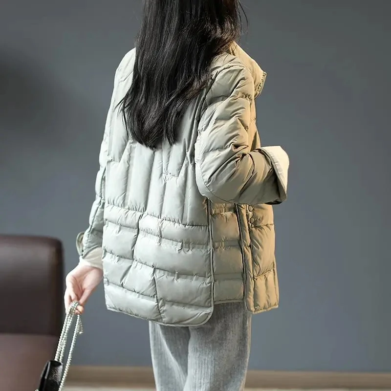 2023 neue Winter frauen weißer Enten daunen mantel lose lässige leichte Puffer jacke weibliche kurze einreihige warme Parker