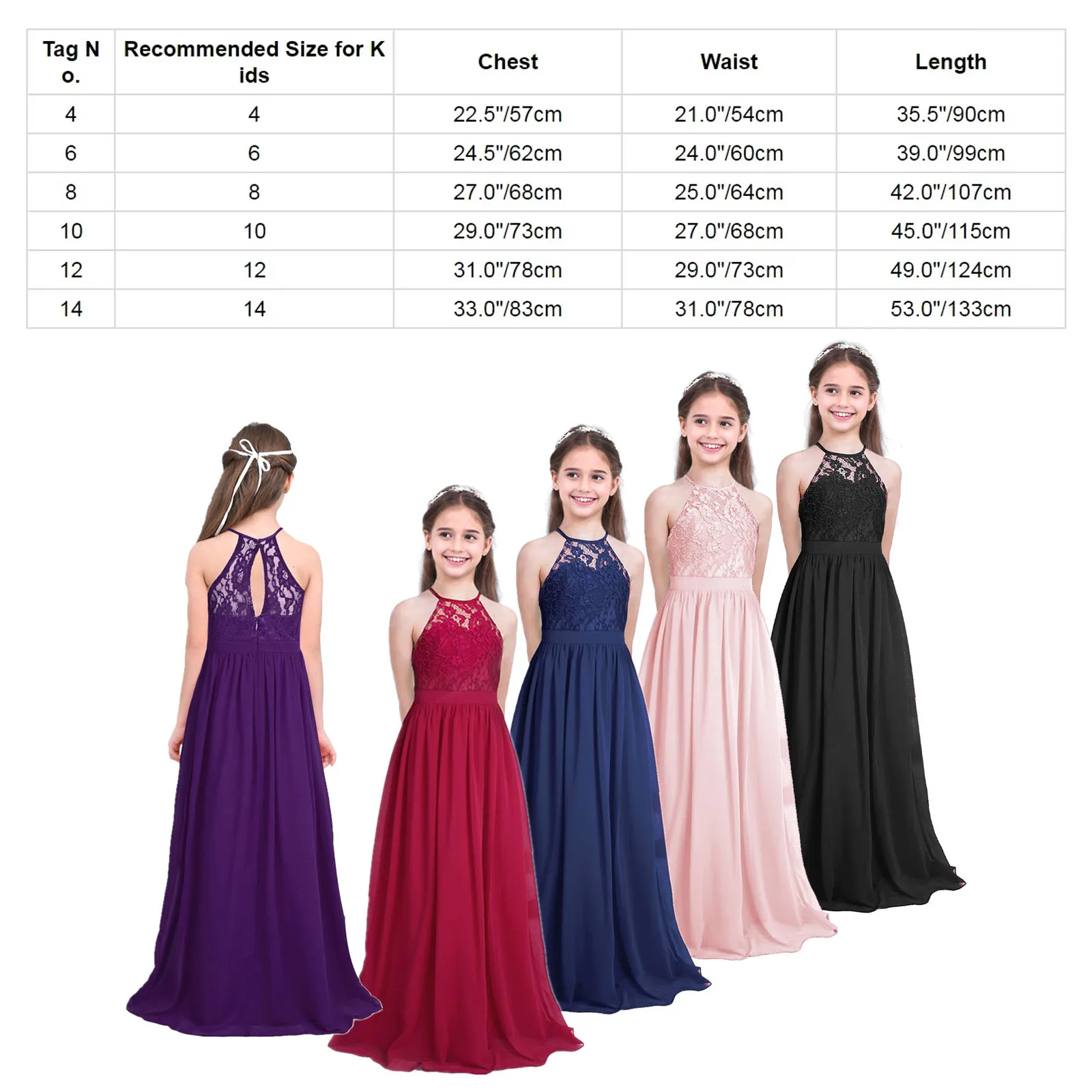 Childrens Princess Evening Wedding Ceremony Sleeveless Bridesmaid Dress Flower Girls Lace Bodice High Waist Formal Party Gown