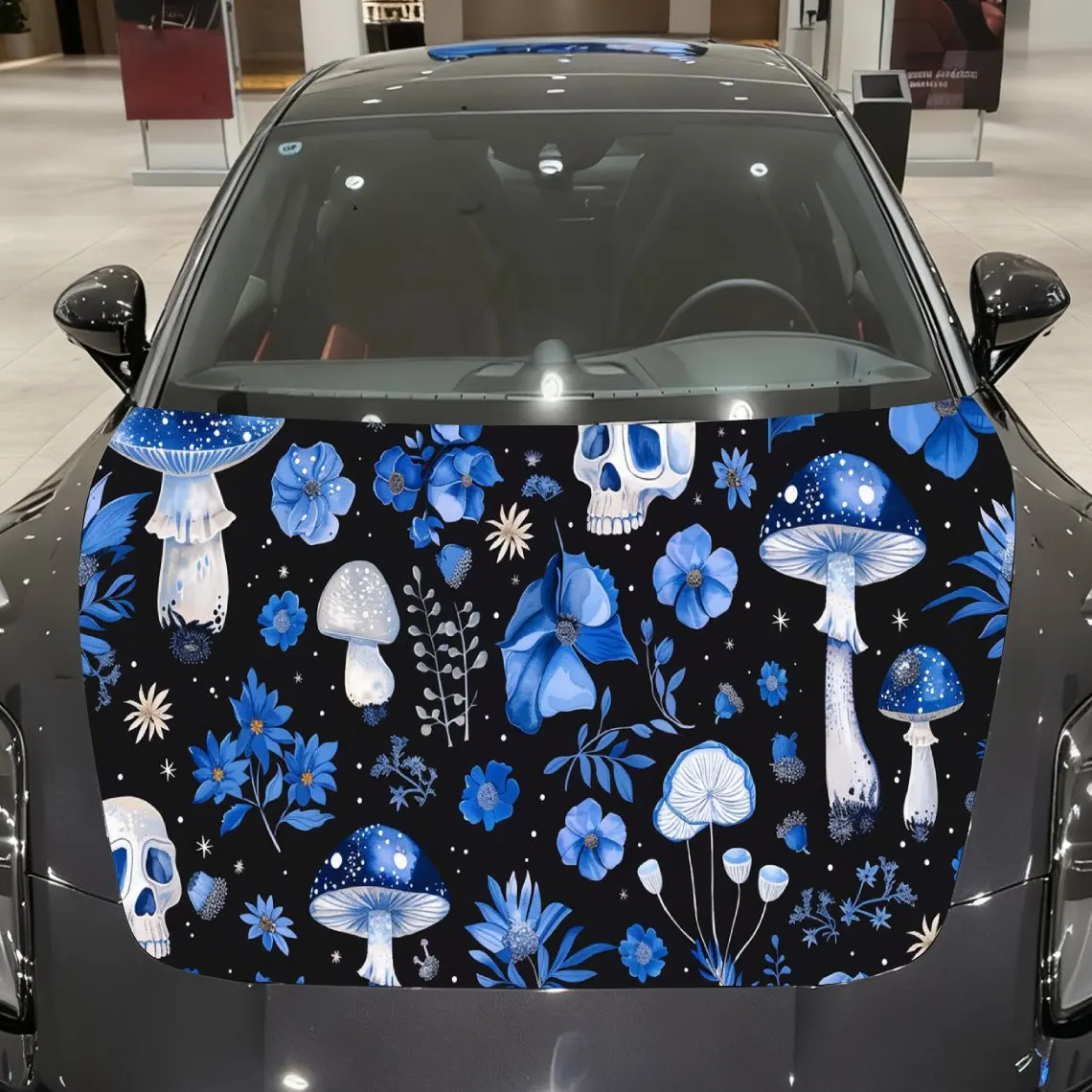 

Boho Floral Skull Car Hood Wrap, Car Hood Decal, Car Exterior Accessory, Waterproof and Self-adhesive Auto Cover Sticker, Cool C