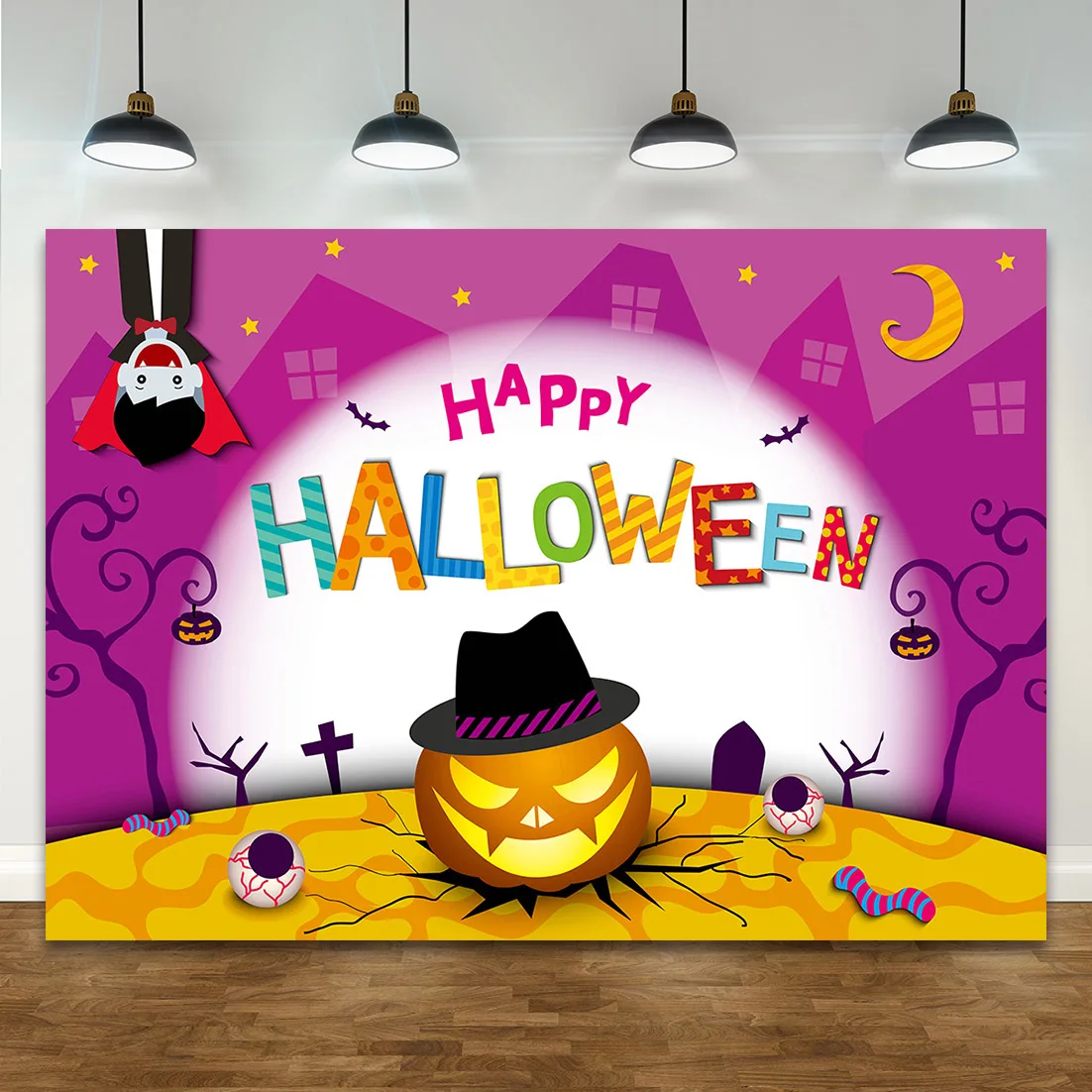 Halloween Cartoon Kinder Grab Kürbis Mond Alte Burg Szene Kleid Up Studio Geeignet für Kinder Erwachsene Fotografie