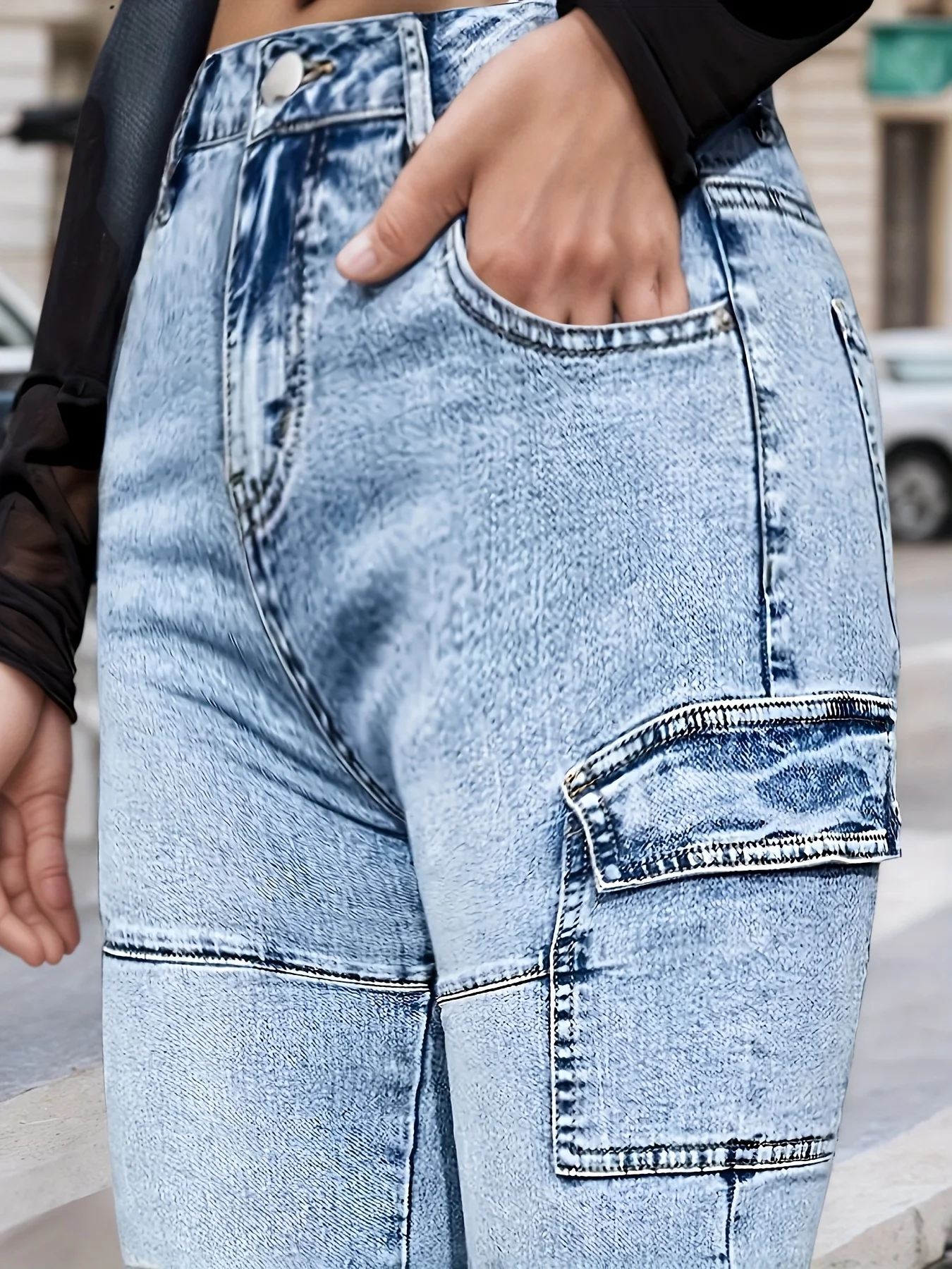 جينز نسائي كاجوال عالي الخصر، مصنوع من القطن الممزوج المرن، ويمكن غسلها في الغسالة، مريح في الارتداء #6